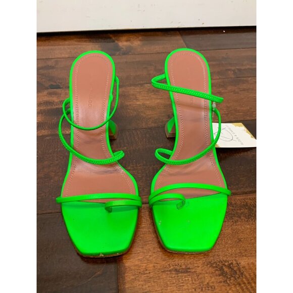 Amina Muaddi Naima Green Strappy Leather Heel Sandals $900, Size 37.5 | 7.5 - Picture 3 of 7